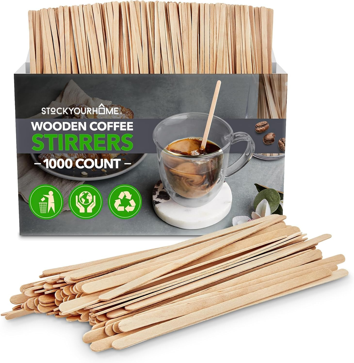 1000 Count Wooden Coffee Stir Sticks, Bulk Wood Stirrers for Coffee and Tea, Dis