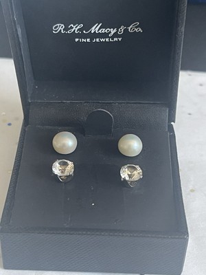 Macy Perlen & LCS Steine Sterlingsilber R.H. Macy & Co. Ohrstecker Set