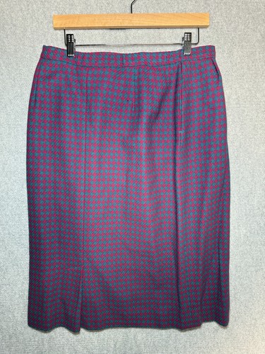 Pendleton 100% Virgin Wool Houndstooth Pencil Skirt Magenta Teal Size 16 USA VTG - Picture 2 of 5
