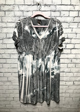 Women 2X, Gray Short Sleeve Stretch Tie-Dye Print Pullover Boho Causal Dress