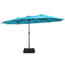 15FT Double-Sided Twin Patio Umbrella Outdoor Market W/ Crank Base Turquoise