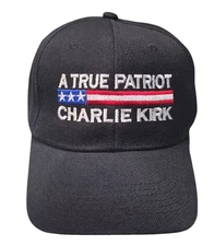 Charlie Kirk "True Patriot"  Printed USA Flag - Black Trucker Hat