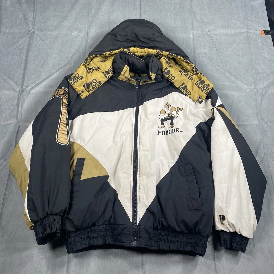 Abrigo Chaqueta Para Hombre Vintage Pro Player Purdue Boilermakers Puffer Stadium L Sudadera con Capucha Foto 2 de 4