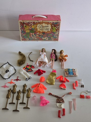 #ad Vintage Dawn And Her Friends Doll Case With Dolls Clothes Lots Of Accessories $246.99