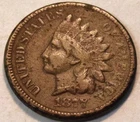 1877 Indian Head Cent, Middle Grade Details, Scarce KEY Date Coin, Penny 1C
