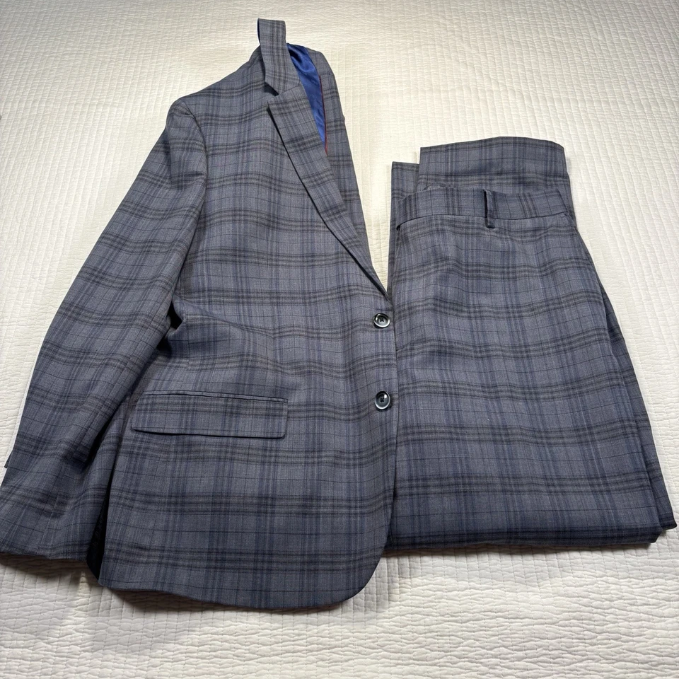 Traje de dos piezas azul a cuadros Ben Sherman para hombre talla 46r X 41W usado en excelente estado lana Foto 3 de 4