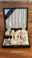 Vtg Wm Adams  Sheffield Silverplate Grapefruit Spoons With Sugar Spoon Set of 7