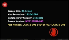 21.5" LCD Screen for HP 22-C 22-C001TLA 22-C1XXX FHD 30pin Non-Touch Display