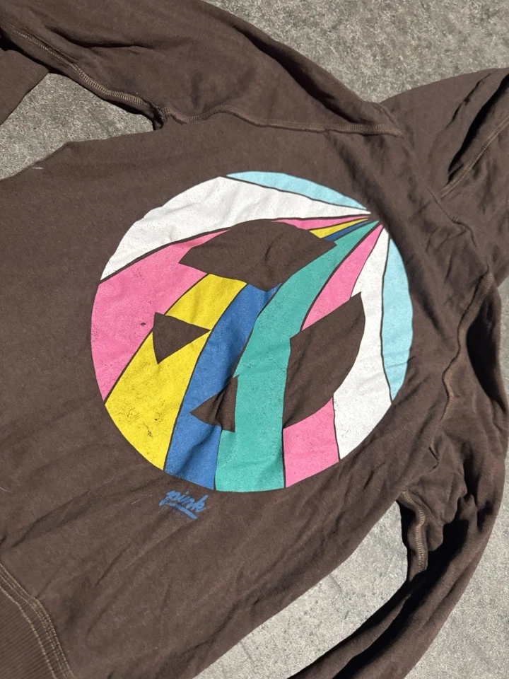 Vintage Y2K Victoria’s Secret PINK Brown Zip Up Hoodie Peace Sign Dog Medium  - Image 2 of 4
