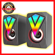 2PCS Computer Speakers PC Sound Box HIFI Stereo Microphone USB Wired LED Light