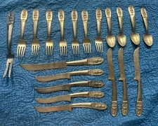 Vintage 20 Piece Thailand Siam Bronze/gold Tinted Silverware 
