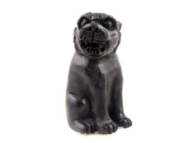 Japanese Ebony Ironwood Hand Carved Netsuke Furious Tiger Sitting Up #02282207
