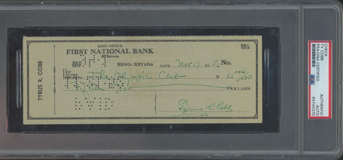 1952 Check Ty Cobb Autograph PSA DNA Authentic Auto