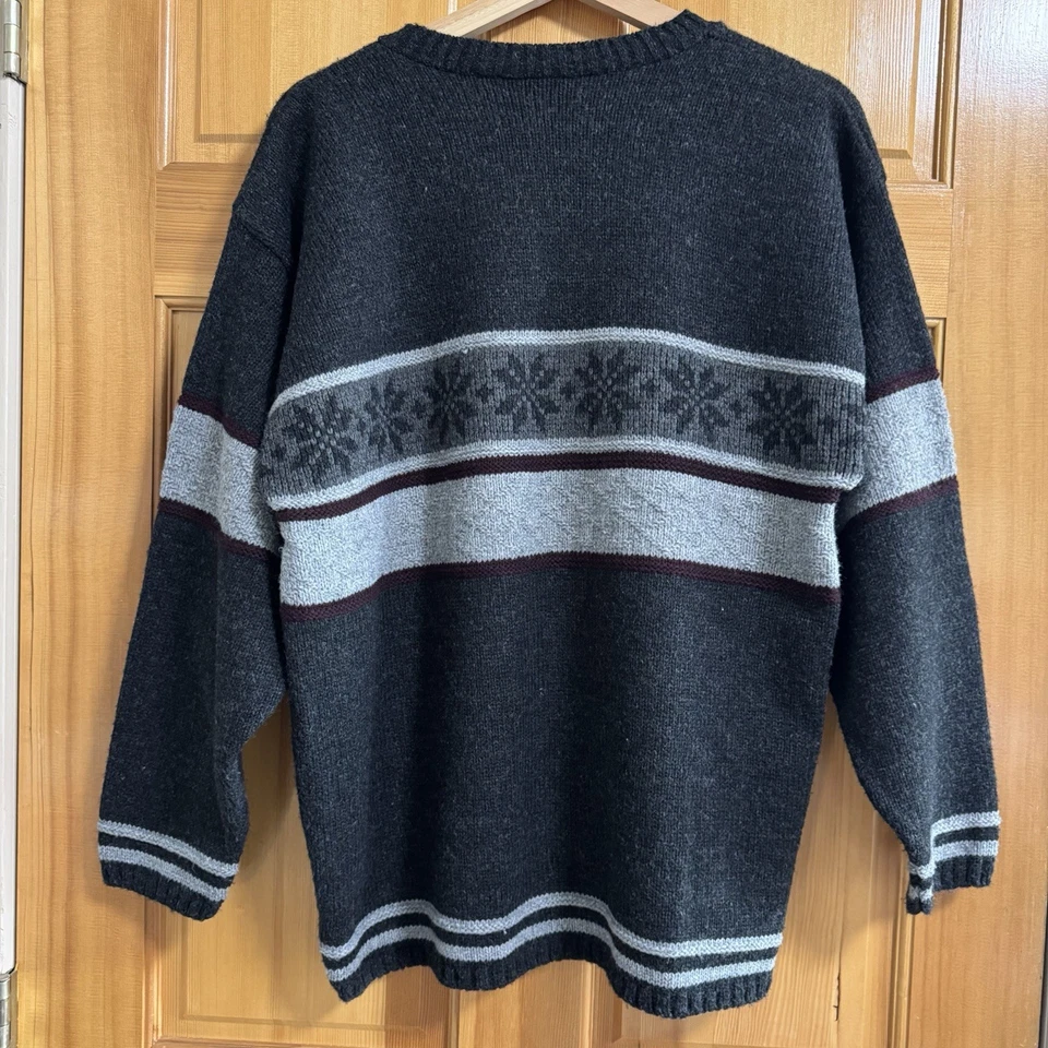 Pullover vintage tejido Cherokee para hombre XL gris negro copo de nieve nórdico cuello redondo Y2K Foto 2 de 4