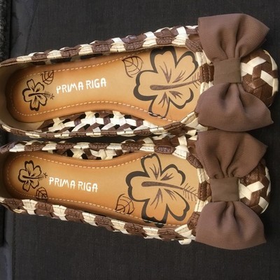 Ballerinas Kunstleder Stoffschleife Beige Braun Gr.39 Ungetragen