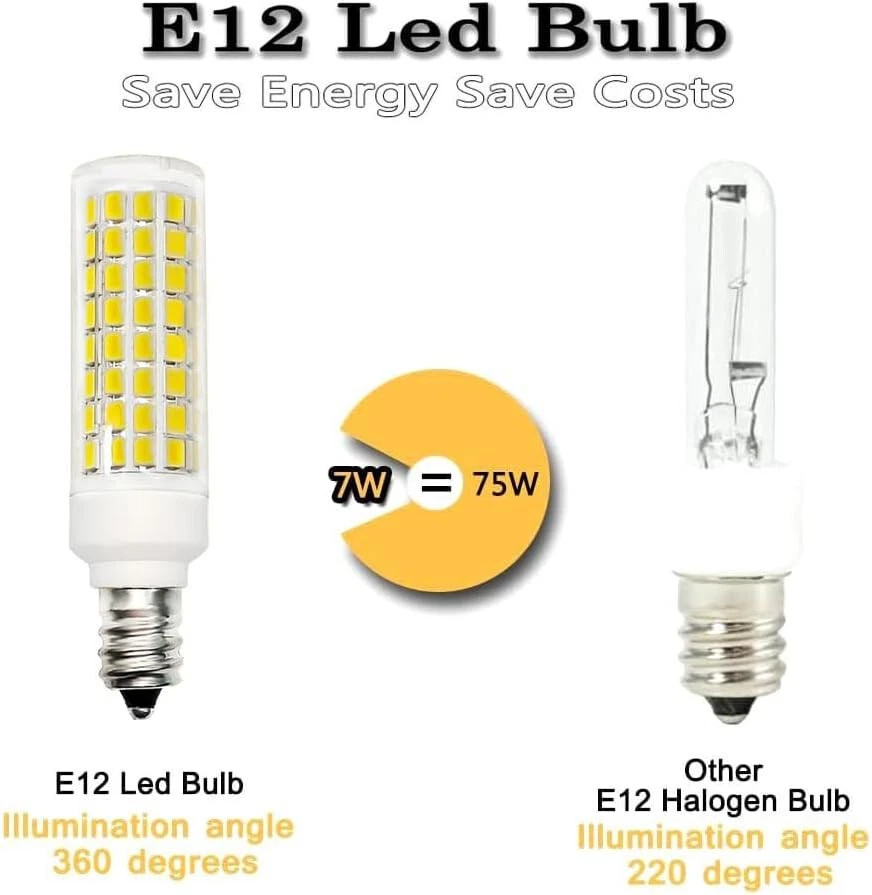 E12 Led Candelabra Light Bulbs 75W Replacement, T3/T4 Led Bulbs White 6000K 750 - Image 2 of 4