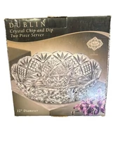 Godinger Dublin Crystal 12" Chip and Dip Two Piece Server In Box