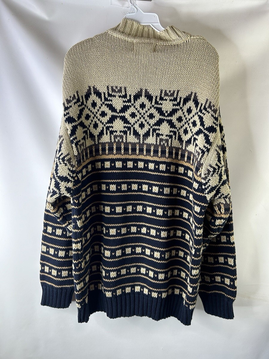 トップス 80s Eddie Bauer cotton knit Vintage 90s Eddie Bauer Fair Isle Cropped Sweater - Large