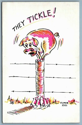 Elmer Comic Postcard~ Elmer~ Pig On A Post~ Piglets~ They Tickle~ Humor