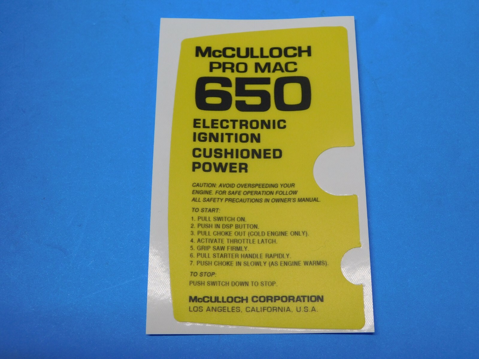 McCULLOCH CHAINSAW PRO MAC 650 DECAL STICKER UP 137 eBay