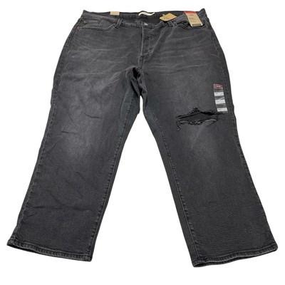 Levis Jeans Womens 24W Wedgie Straight Black Distressed Button Fly Busted  Knee | eBay