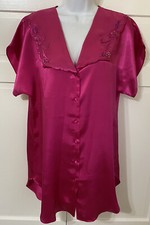 Vintage VAL MODE V Neck Chemise Nightgown Lingerie Dark Pink Sequins Small