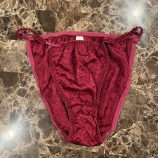 VTG 90s Y2K Silky Shiny Satin Bikini string panties Sz M Red Glossy HTF NWOT