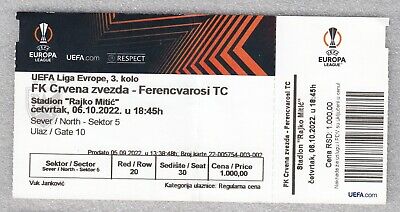 Ticket football FC RED STAR Belgrade vs Ferencvarosi TC UEFA Europa league  2022 