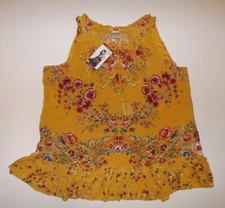 BILA Gold Yellow Floral Sleeveless Tank Top Shirt NWT High/Low Size Medium M 