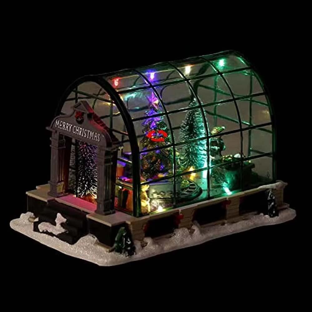 Lighted Christmas Village Greenhouse,animated Holiday Xmas Collectible Building