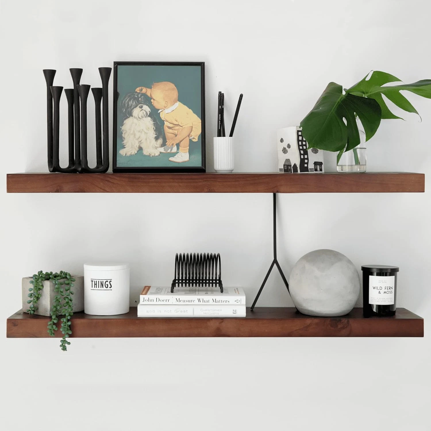 Rustic Farmhouse Floating Shelves - Set of 2 Wall Mounted Wooden Shelves