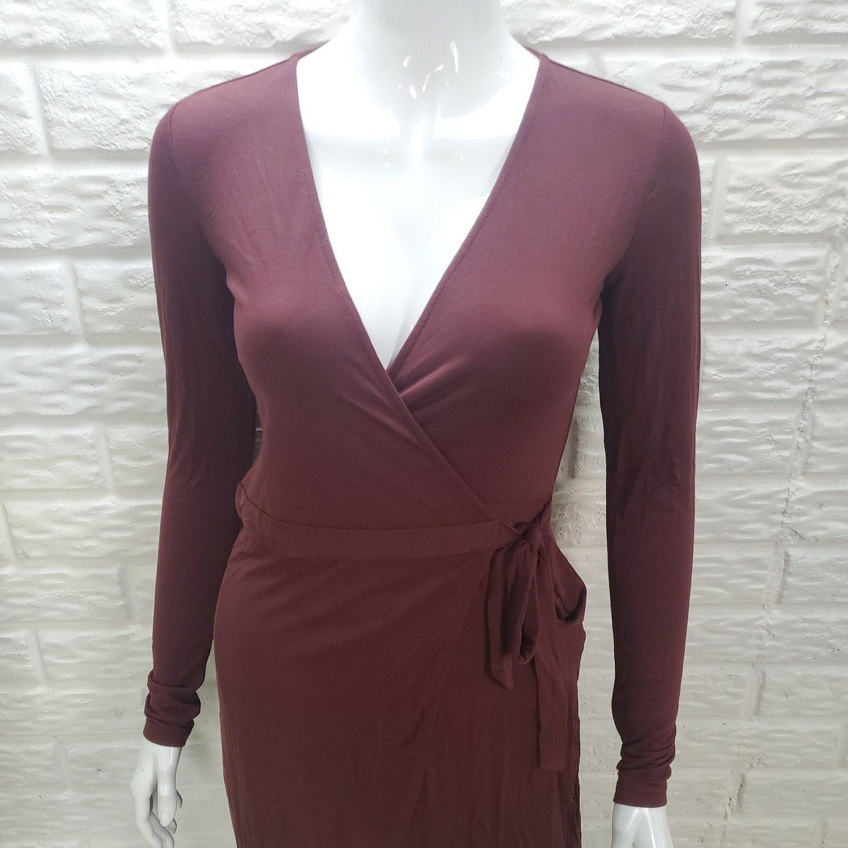 burgundy dress forever 21 Forever 21 Women's Burgundy Long Sleeve Wrap Dress Sz: S