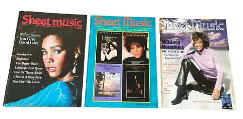 3 Vintage Whitney Houston Sheet Music Magazines Piano Guitar 1987, 1993 & 1997🎶