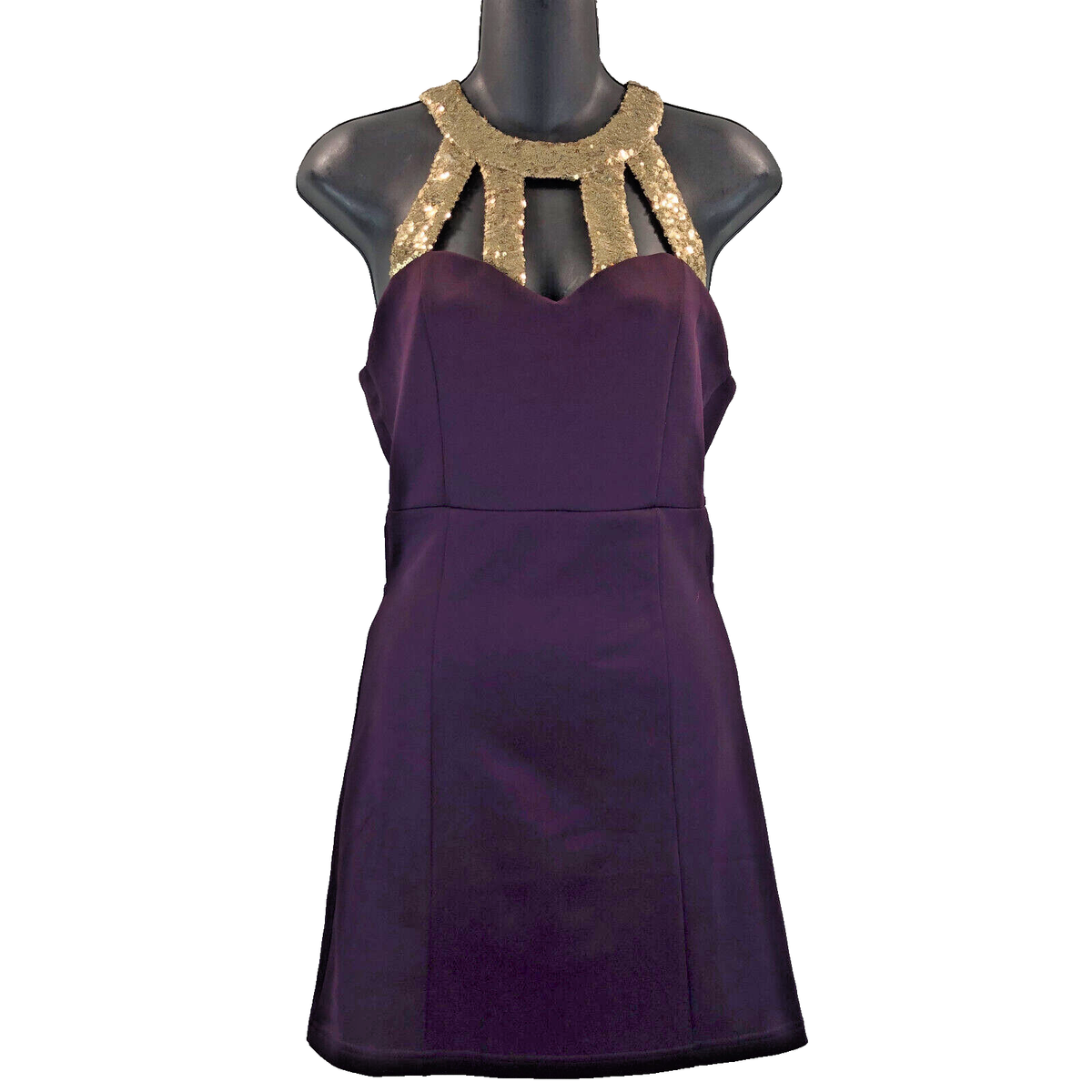 Tobi Womans Sz S Wine Purple Dress Gold Sequin Strap Cut Out Back & Sides  Zipper | eBay