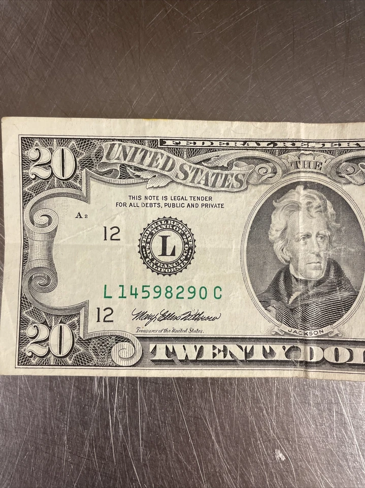 1995 $20 Twenty Dollar Bill Rare Federal Reserve Note Vintage Miscut - Image 3 of 4