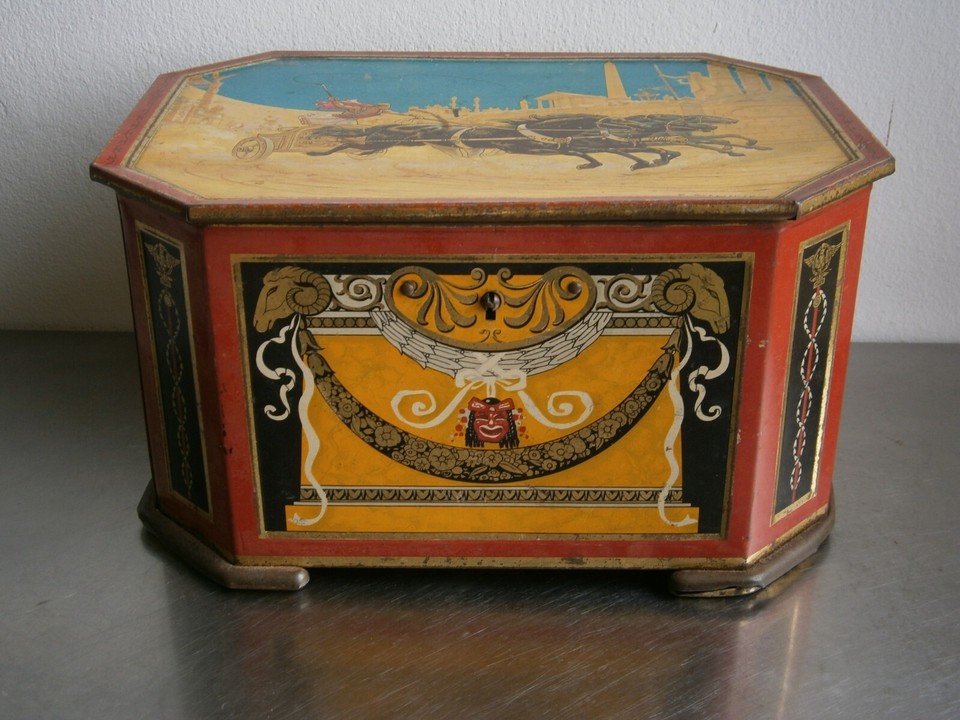 Large Sewing Box Lithographed Sheet Metal Roman Antiquity Vintage eBay