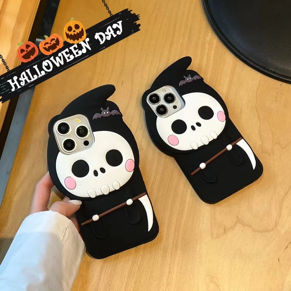 3D 卡通万圣节死亡幽灵硅胶保护壳适用于 iPhone 11 12 13 14 15 Pro Max — 第 2/3 张图片