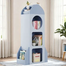 Kids Toy Storage Organizer Toddler 3-Tier Rocket Bookshelf  with Side shelves