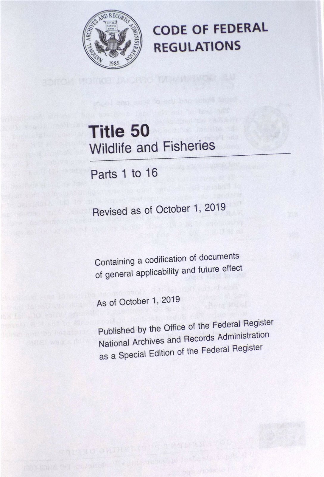 Code of Federal Regulations, Title 50, Wildlife and Fisheries, Pt. 116