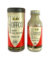 Vintage Hoffco Vanilla Ice Liquid Shoe Dressing Glass Bottle in Paper Can