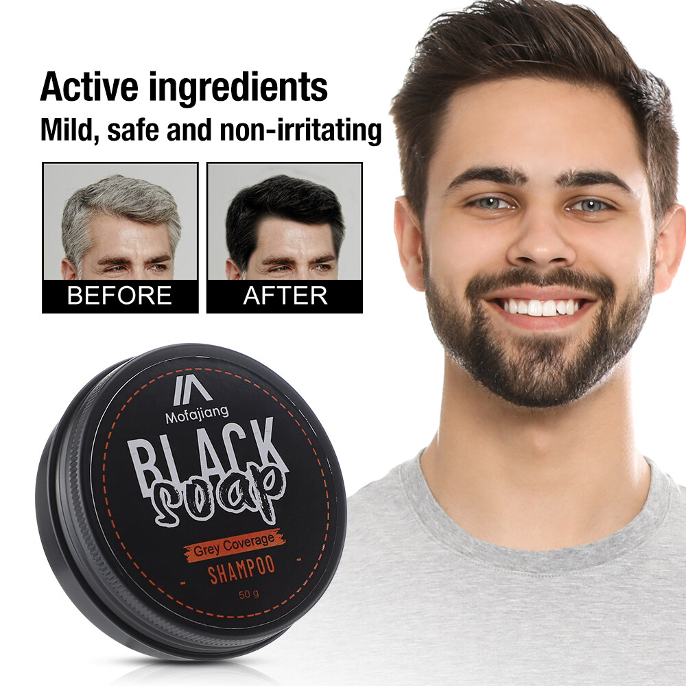 5x Men's Grey Coverage Bar Shampoo Hair Darkening Black Soap for Grey