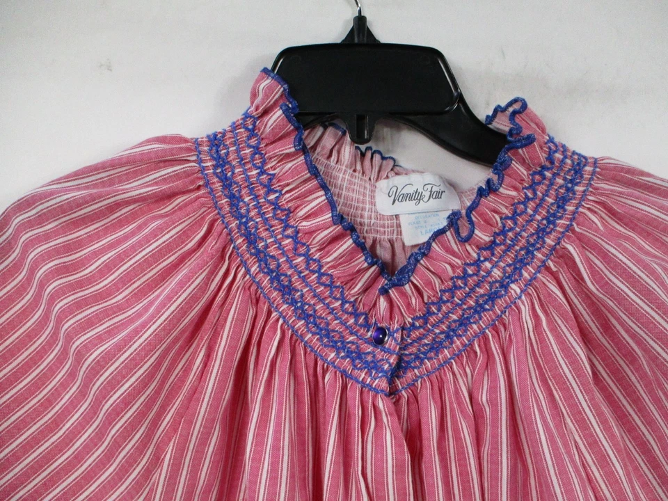 Vestido Vanity Fair para mujer grande rojo a rayas manga corta botón algodón a presión Foto 2 de 4