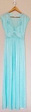 Vtg Womens Light Green Long Maxi Nightgown Sz S V Neck Lace Nylon USA Coquette