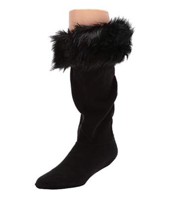 FAUX FUR CUFF BOOT SOCKS BLACK 