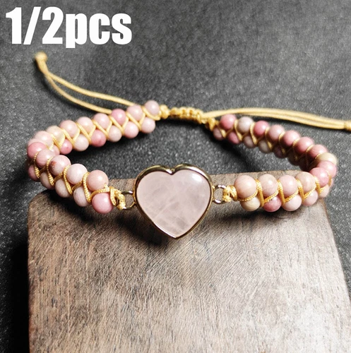 1/2 Stck. Rhodochrosit Herz Charm Heilung Handarbeit geflochtenes Armband Frauen Mädchen - Bild 1 von 12