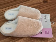 New Tru-Fit Plush Clog Slippers Women's Medium 6-7 Beige Faux Fur Comfortable