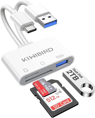 KiWiBiRD USB C SD/Micro SD/TF Kartenleser, Typ-C auf Buchse USB 3.0 OTG Adapter 