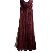 Jenny Yoo Dress Womens 10 Maroon Layered Mesh Tulle Strapless Gown Prom Event