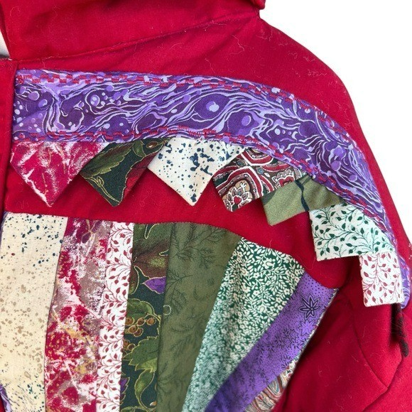 VTG Patchwork Granny Jacket Handmade Red Shabby C… - image 5