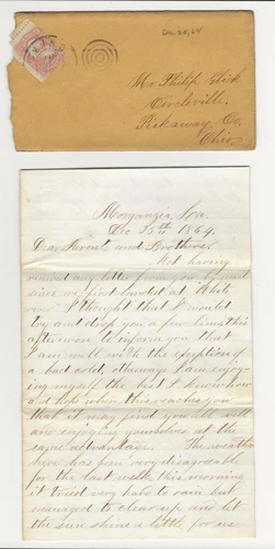 1864 Letter & Cover - Caleb Glick, 114th. O.V.I. at Morganzia, La. to Ohio